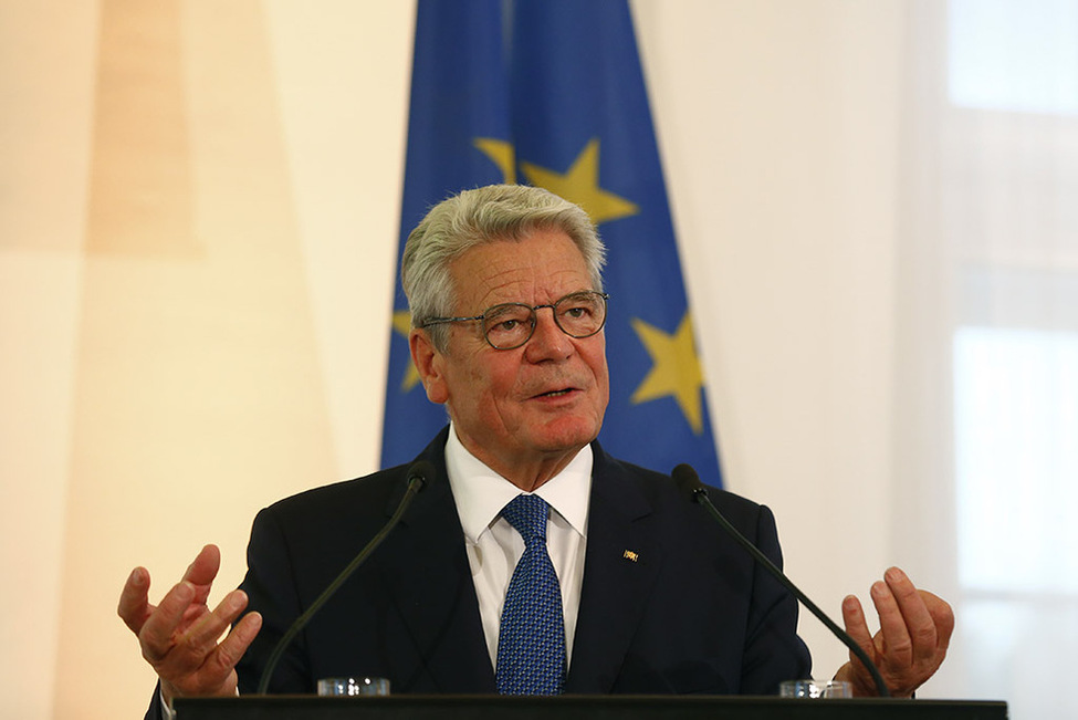 Bundespräsident Joachim Gauck hält  zum Auftakt der 40. Interkulturellen Woche eine Rede im Festsaal der Staatskanzlei in Mainz